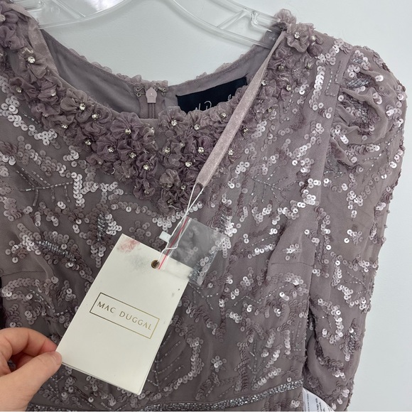 Mac Duggal Embellished High Neck Puff Sleeve Fitted Dress Mauve 93595 - Picture 9 of 13